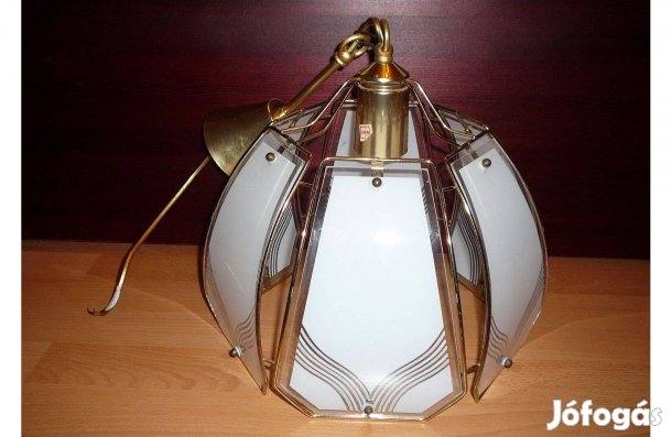Újszerű állapotú mennyezeti lámpa, fémvázas, üveg lámpabúrával