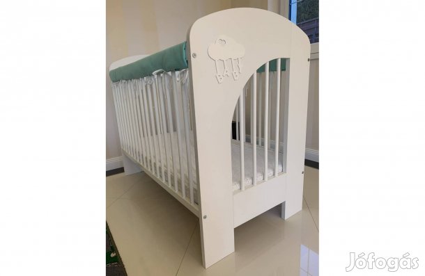 Újszerű babaágy 120x60cm, 3 magasság, kókusz matrac