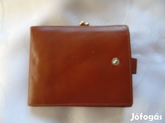 Újszerű,barna bőr irattárca pénztárca arany színű kapcsos zárral