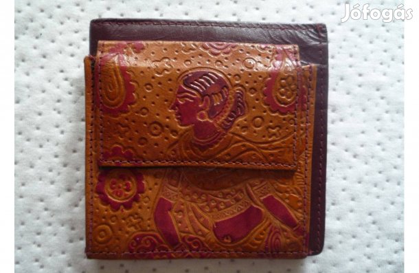 Újszerű barna bőr mintás pénztárca 3 db aprópénz tartóval