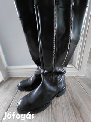 Újszerű bőr Rage Age cipzáras térdcsizma, fekete 38-as