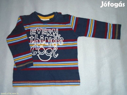 Újszerű csíkos és feliratos hosszú ujjú felső 6-9 hó (méret 74)