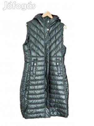 Újszerű csinos karcsúsított kapucnis fekete hosszú steppelt mellény