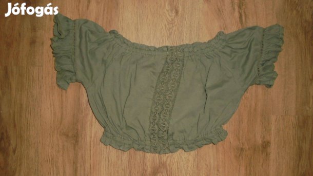 Újszerű fodros khaki zöld női vagy lányka top haspóló póló - XS