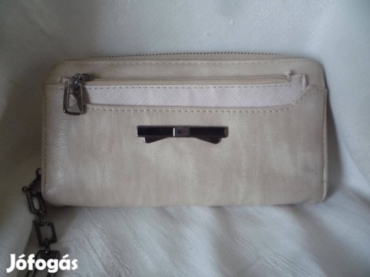 Újszerű nagyméretű világos színű pénztárca+ cipzáras tartó