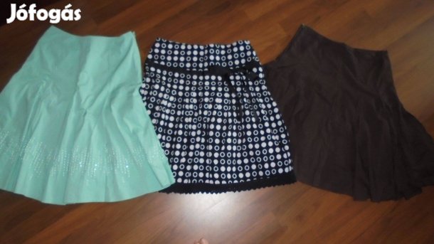 Újszerű női alma zöld / barna A vonalú loknis rakott szoknya 38 - 40