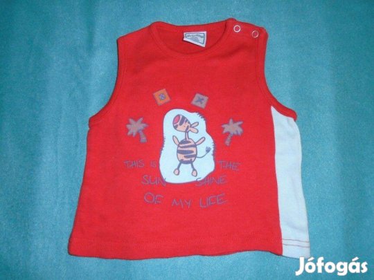 Újszerű piros állat mintás ujjatlan póló 6-9 hó (méret 68 / 74)