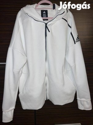 Újszerű vastagabb fehér Adidas kapucnis felső - 2XL
