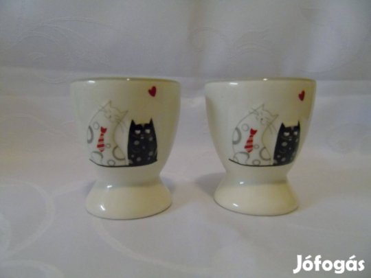 Újszerű vidám kerámia tojástartók macskákkal 2 db egyben