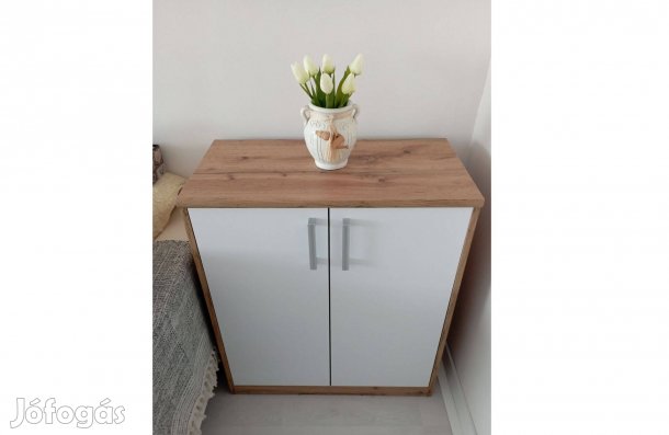 Újszerű wotan tölgy - fehér 2 ajtós komód polcos kis szekrény - Szeged