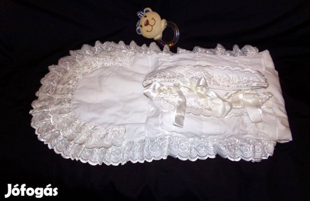 Újszülött pólya jó tartású új hímzett selyem szalagok hófehér 70x40