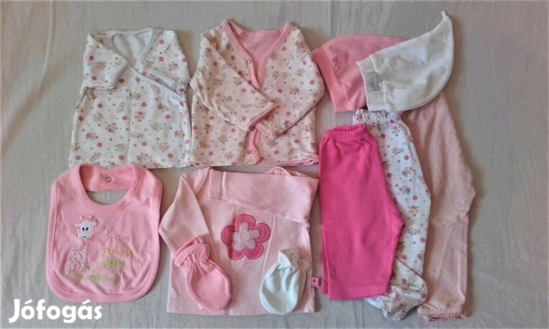 Újszülött ruhacsomag: nadrágok, felsők, kabátka, sapkák, kézmelegítők