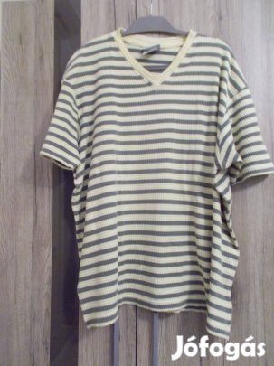 Ulla Popken bordás minta, sárga zöld csíkos póló 52/54