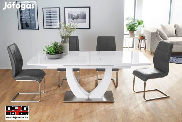 Ulm étkezőasztal autómata 160x90/200 cm lakk fehér acél króm talp
