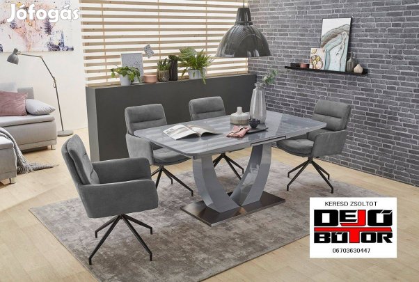 Ulm étkezőasztal autómata 160x90/200 cm lakk szürke acél króm talp