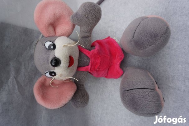 Ülő nagy fülű szürke plüss egér nagy tappancsokkal eladó