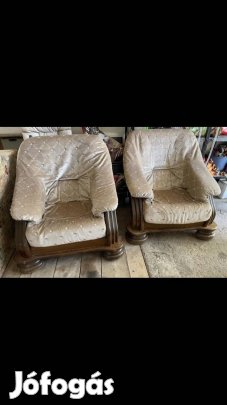 Ülőgarnitúra tölgyfa keretben+ fotel