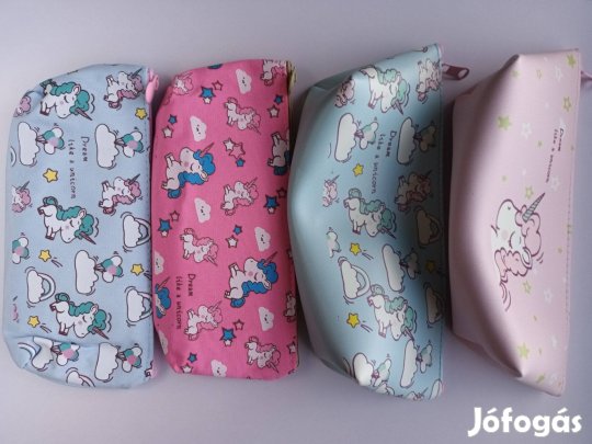 Unikornis egyszarvú trapéz tolltartó műbőr vászon rózsaszín kék új