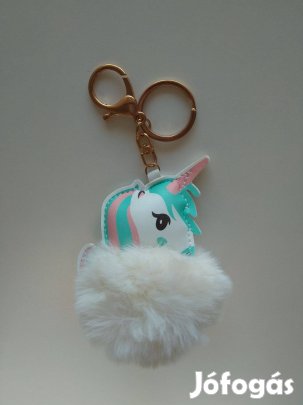 Unikornis kulcstartó fehér rózsaszín világoskék plüss pamacs új