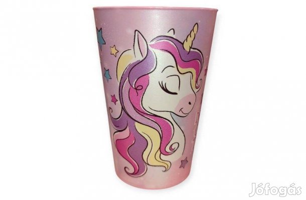 Unikornis mintás rózsaszín műanyag pohár 340 ml