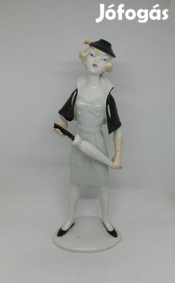 Unterweissbach porcelán Esernyős hölgy!
