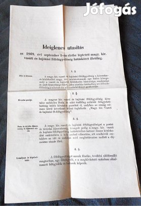 Utasítás a m. kir. vasúti és hajózási főfelügyelőségről (1868, Bp.)