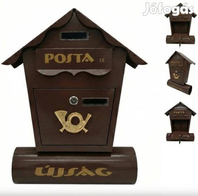 Utcai horganyzott acél zárható postaláda újságtartóval sötétbarna szín