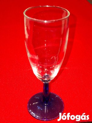 Üveg, fújt kék talpas és kék tömzsi szárú 60-52-155 mm méretű pezsgős