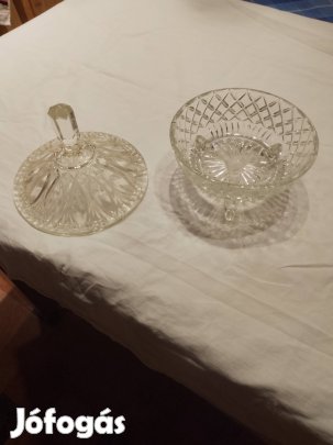 Üveg "kristály" kínáló desszert tál 