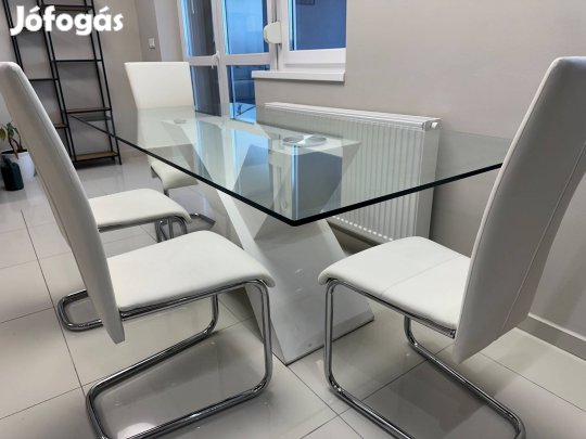 Üveg étkezőasztal , 200x90 cm