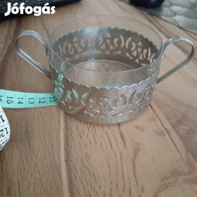 Üveg fém asztali tároló bombonier ,újszerű,szuper olcsón