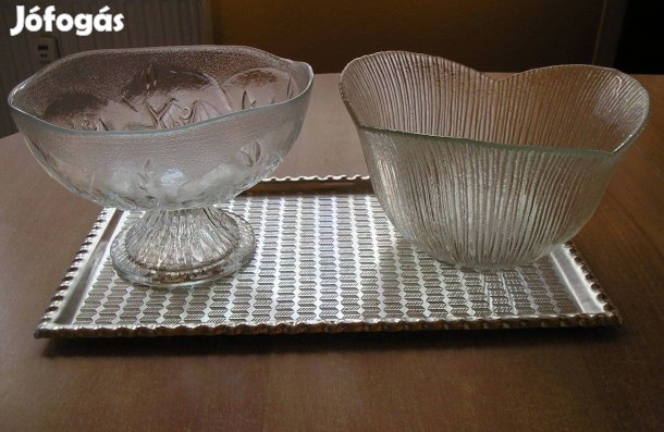 Üveg gyümölcstál, kínálótál - 2 db. együtt
