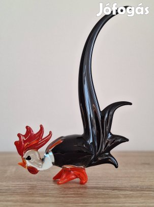 Üveg kakas vitrindísz Murano stílus állatos üvegfigura