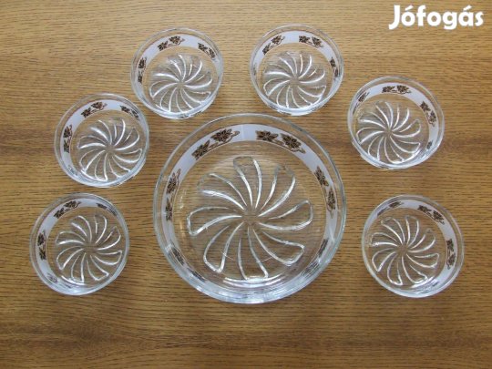 Üveg kompótos salátás készlet tál tálka