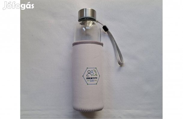 Üveg kulacs/ívópalack, fém kupakkal, neoprén tokkal * 4 dl-es * Új!