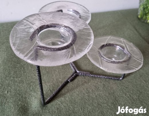 Üveg mécses tartó fém lábbal