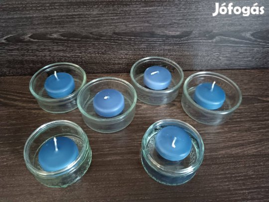 Üveg mécsestartó és úszógyertya ritka kék szín!dekoráció,szettár 1-1db