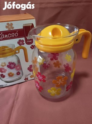 Üveg narancssárga mintás kancsó kiöntő tároló eladó Új !