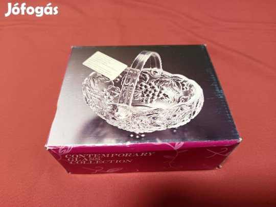 Üveg ovális kis kosár kínáló tál tartó eladó Új !