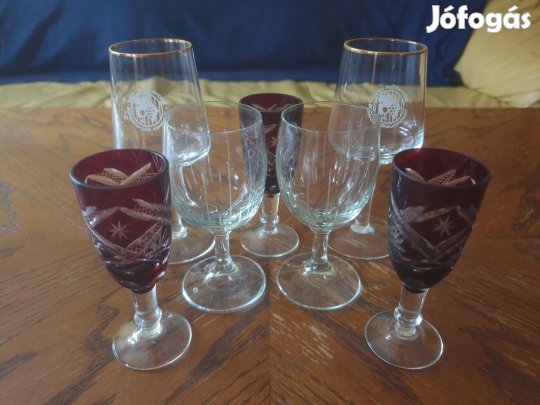 Üveg pohár készlet, pálinkás, boros, konyakos, sörös