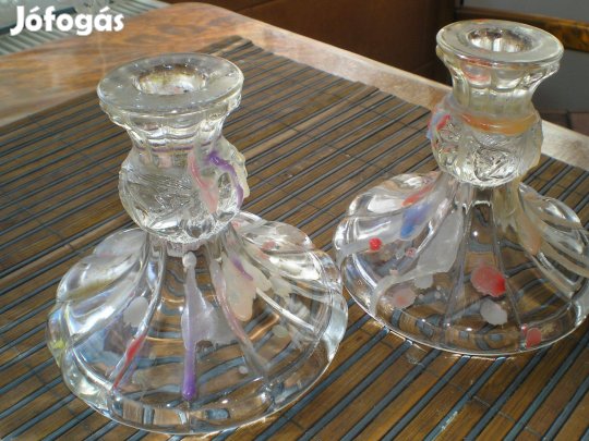 Üveg régi gyertyatartók egyben párban masszív darab