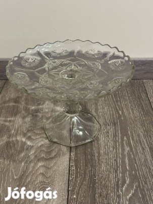 Üveg sütemény kínáló tál 
