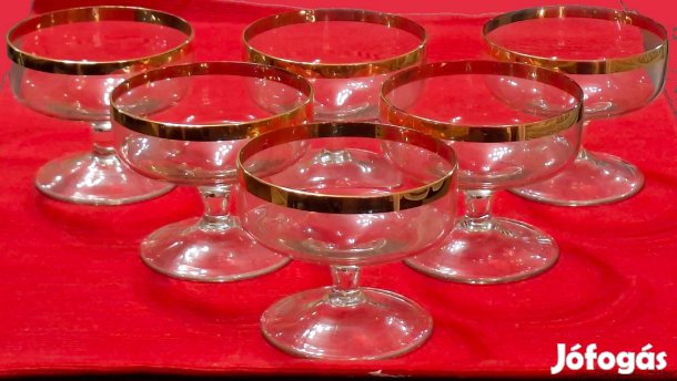 Üveg széles arany szegélyes 65-80-68 mm méretű koktélos pohár, eladó