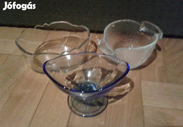 Üveg tálka, üveg kehely, kínáló