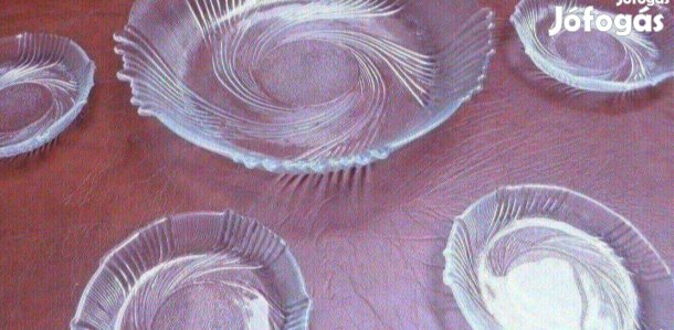 Üveg tányér készlet kínáló tál edény újszerű