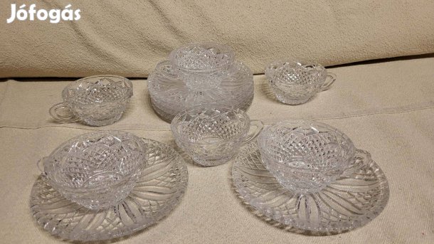 Üveg tányérok csészékkel 6 db-os készlet