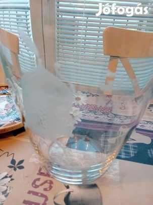 Üveg váza Géza fejedelem-motivummal 30 cm