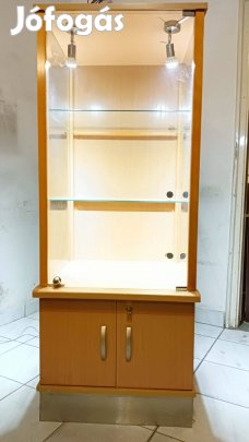 Üveg vitrin, 2 polccal, tölgy színben, masszív bútorlap, zárható ajtók