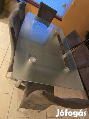 Üvegasztal 6db székkel