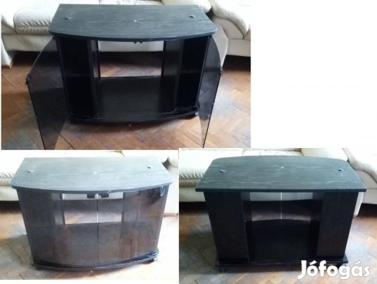 Üveges TV állvány, tárolórésszel